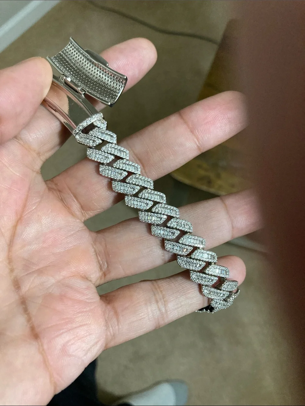 Baguettes with small lab diamond Cuban link Chain Necklace - Men
